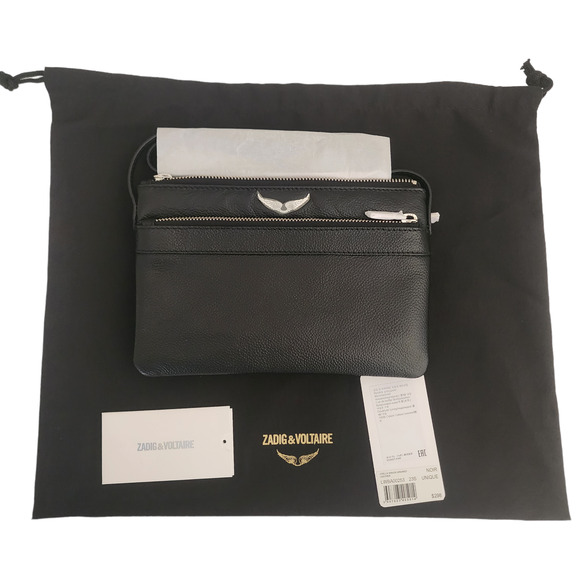 NWT Zadig & Voltaire Crossbody Bag Black Leather Stella Wings Zipper Shoulder - Picture 4 of 16